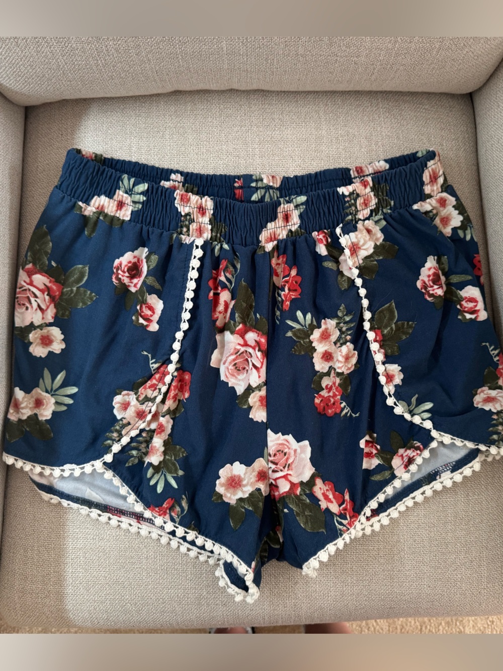 rue21 Navy Floral-Print Lounge Shorts with Pom Trim